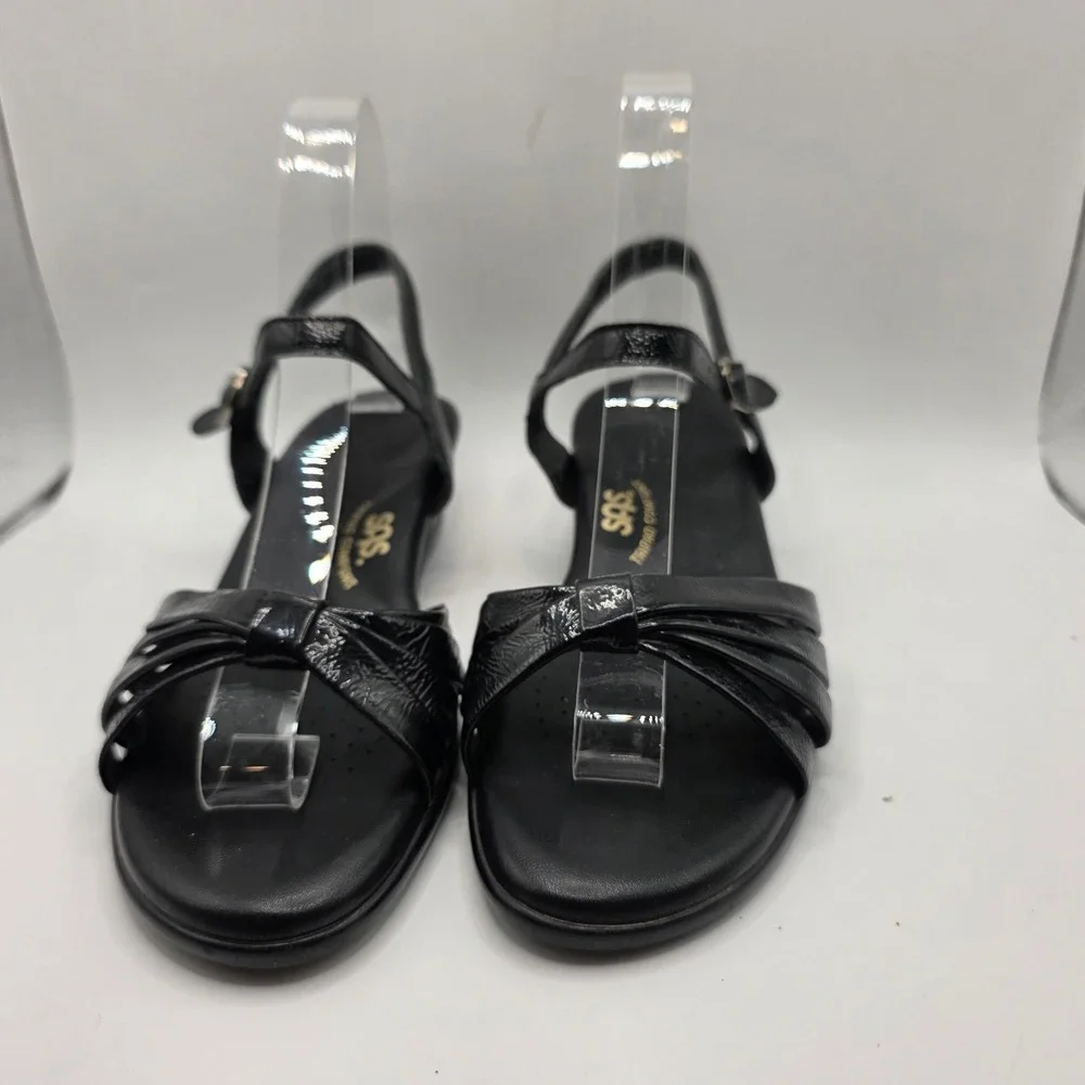 SAS Tripad Comfort Black Patent Leather Wedge Sandals Womens 8 N Made in USA